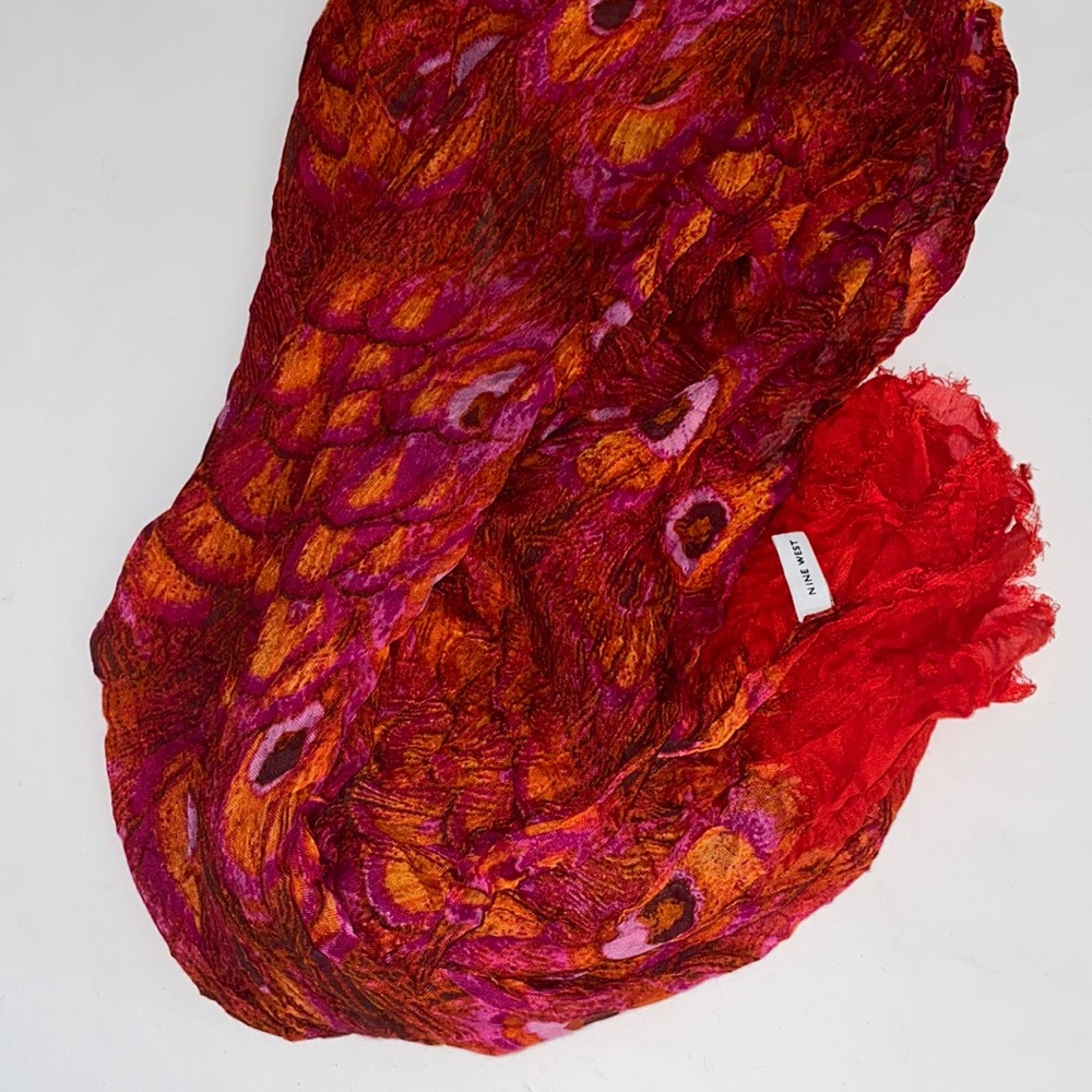 Nine West red/ pink peacock feather scarf
